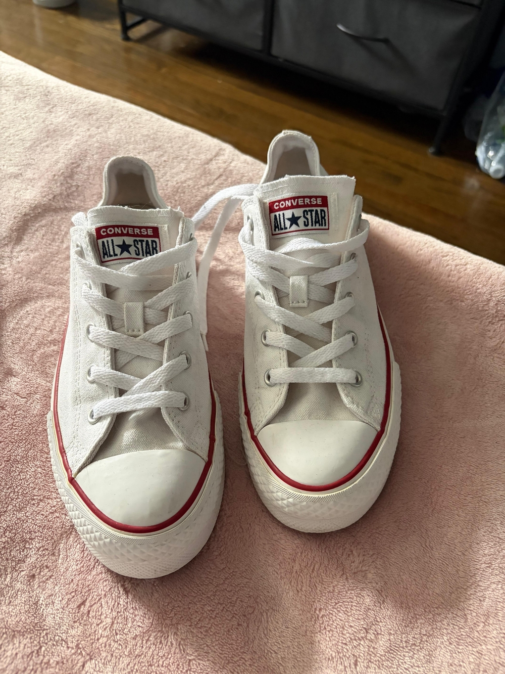 Converse All Star White Low Top Sneakers with Red Trim